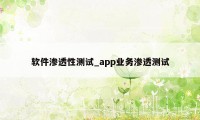 软件渗透性测试_app业务渗透测试