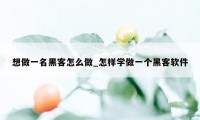 想做一名黑客怎么做_怎样学做一个黑客软件