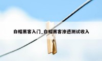 白帽黑客入门_白帽黑客渗透测试收入