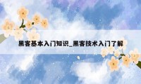 黑客基本入门知识_黑客技术入门了解