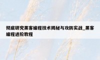 彻底研究黑客编程技术揭秘与攻防实战_黑客编程进阶教程